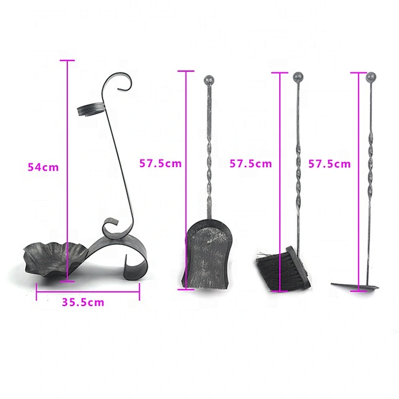 3 Pieces Black Hook Rustic Iron Fireplace Tools set