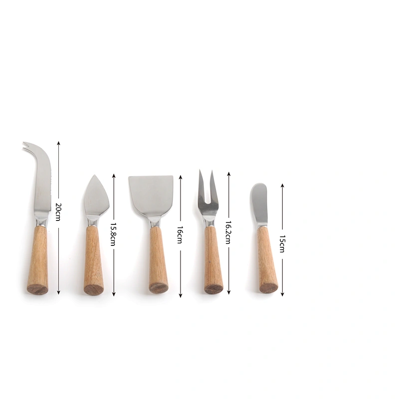 Amazon online shopping wholesale Custom Kitchen Wood Handle 5 Pieces Stainless Steel Cheese Knife Set