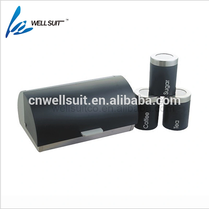Coated with black powder bread box and canister set