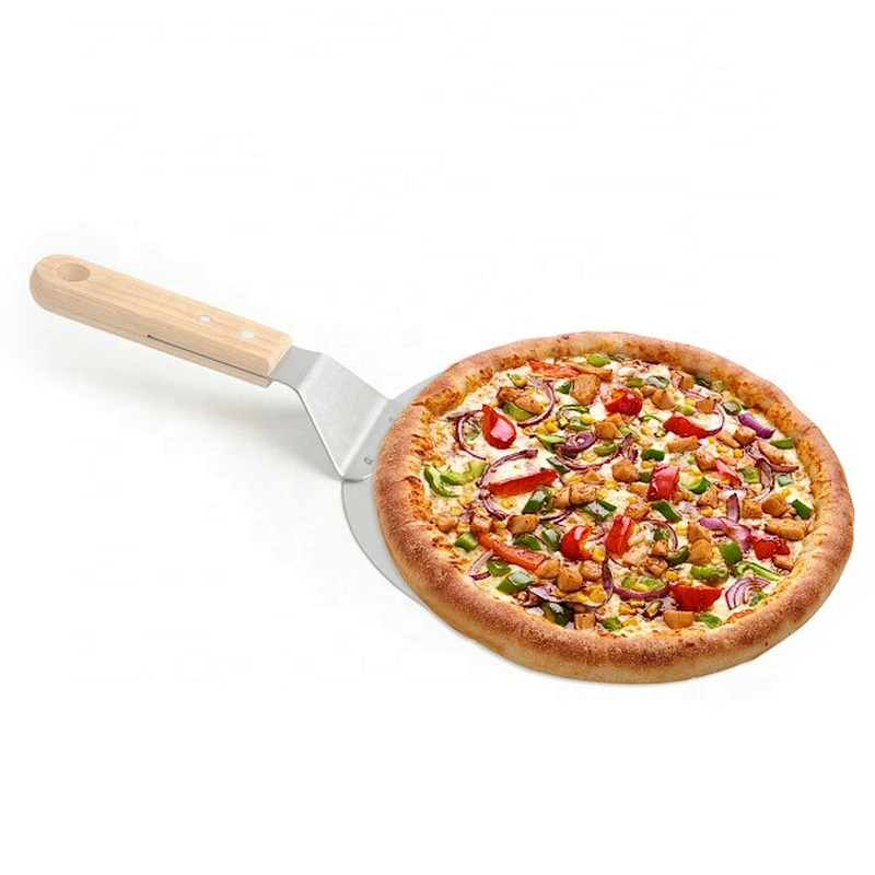 10 Inches Round Metal Stainless Steel Pizza Peel with Short Wood Handle Pizza Shovel For Serving Food