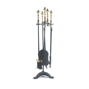 Fireplace accessories black metal 4 pieces  with Gold Plated Handle garden fireplace outdoor set