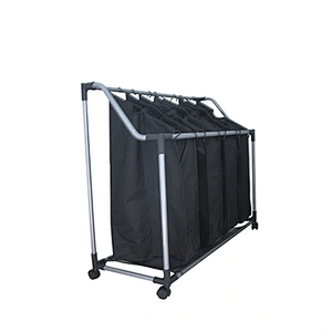 New Design Waterproof Oxford Sorter cart with wheel and 4 movable Bags For Clothes Rolling Cart foldable laundry basket