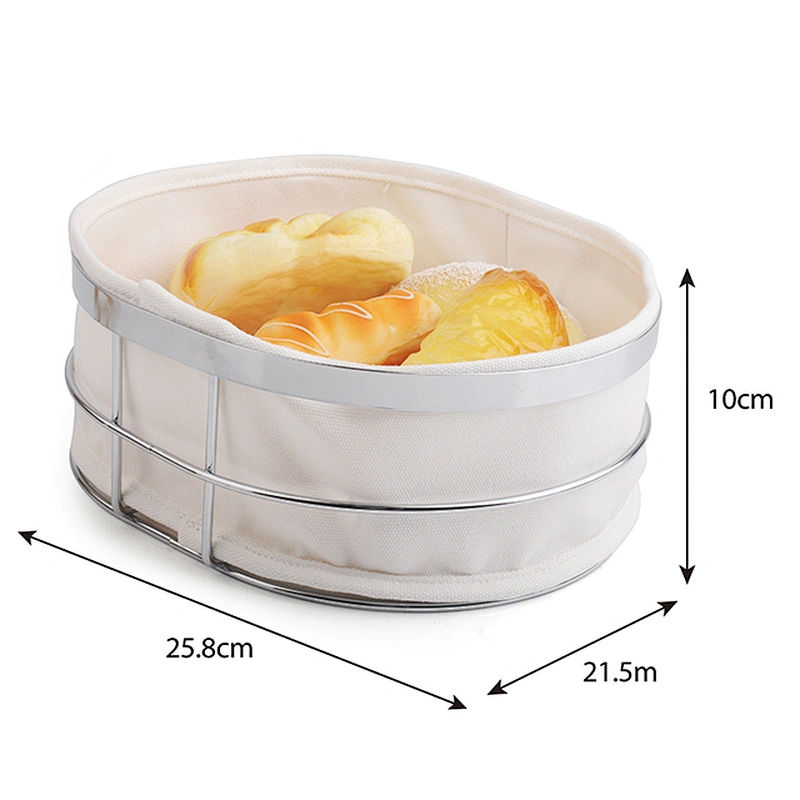 New design easy to use oval shaped metal bread basket with canvas bag