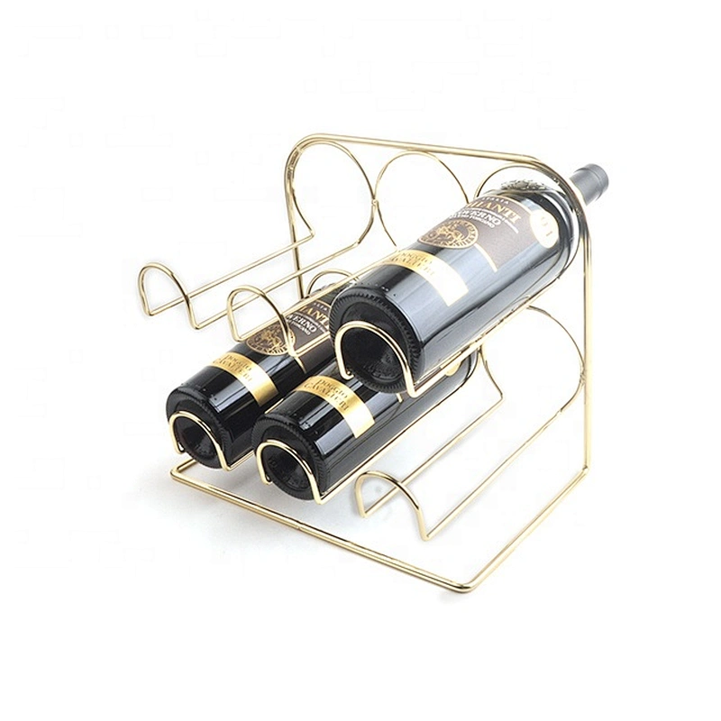 Brass chrome plated wine holder stackable metal wine rack with 6 bottles