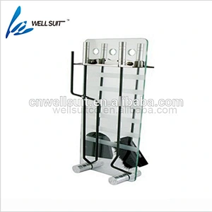 New iron coating fireplace tool set with glass holder shovel brush poker tong hanging tool