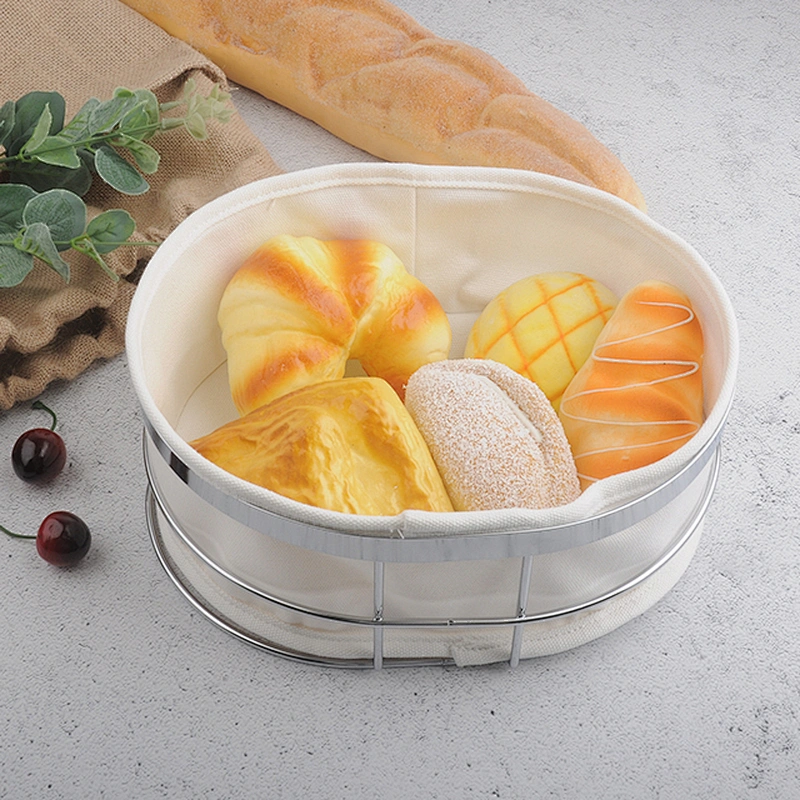 New design easy to use oval shaped metal bread basket with canvas bag