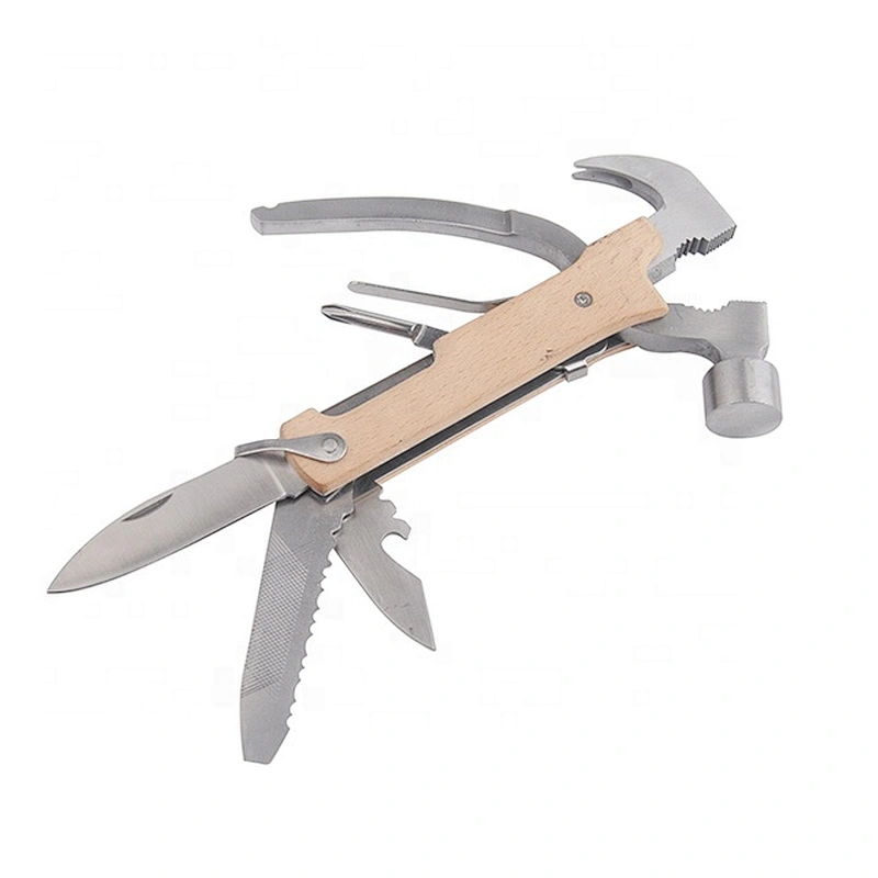 Multifunctional stainless steel outdoor mini hammer multi tool with wood handle