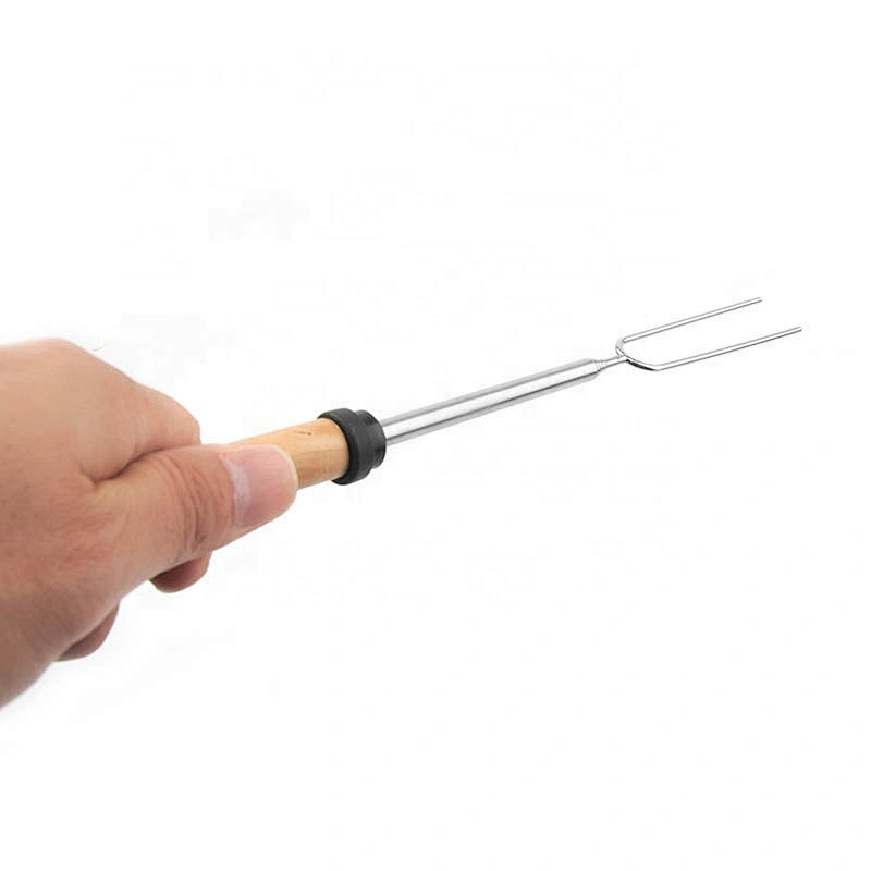 Product Stretch Stainless Steel Barbecue Fork Wood Handle Marshmallow Roasting BBQ Sticks