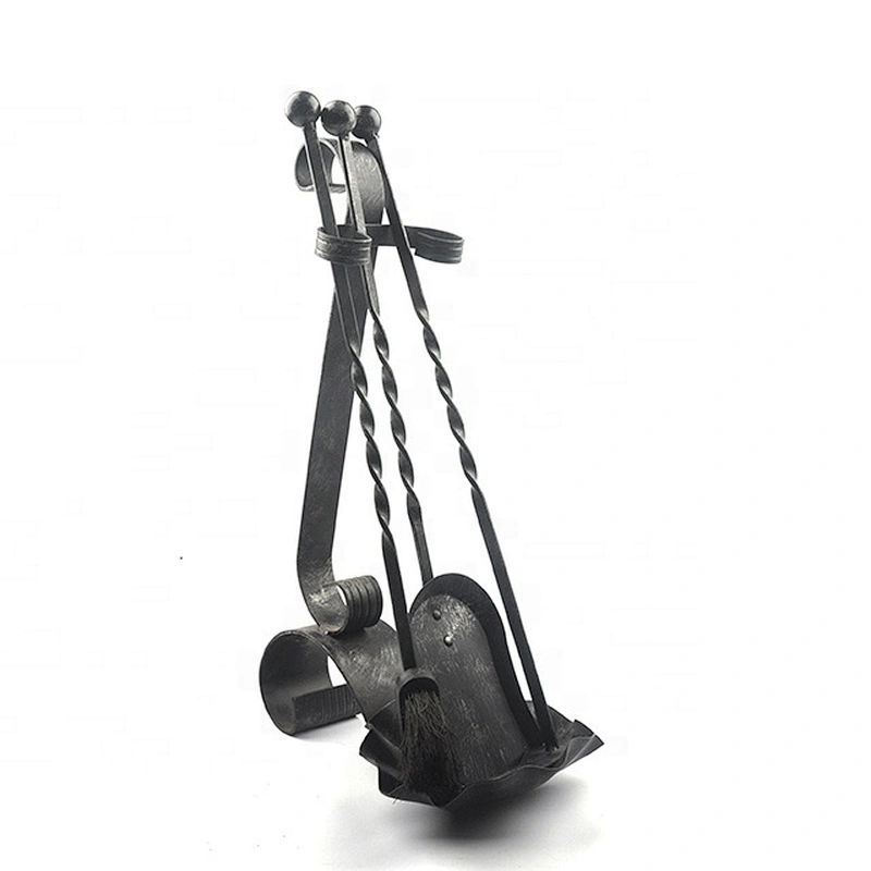 3 Pieces Black Hook Rustic Iron Fireplace Tools set