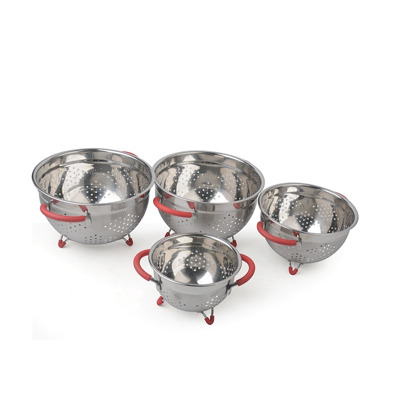 Round Metal Self Draining Pasta Bowl Kitchen Food Washing Strainer Vegetable Conlander