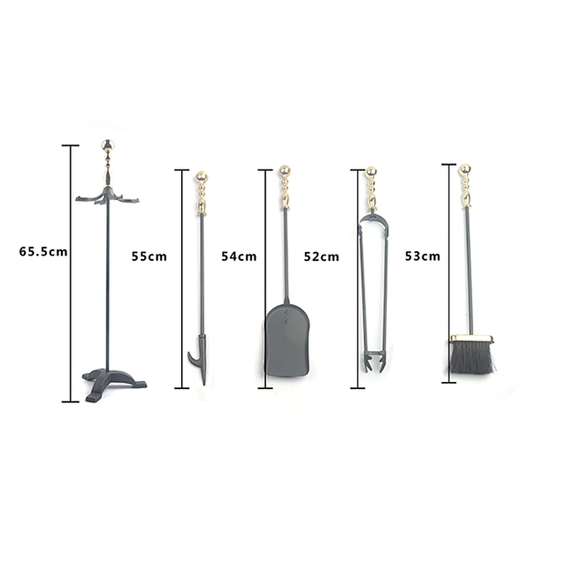 Fireplace accessories black metal 4 pieces  with Gold Plated Handle garden fireplace outdoor set