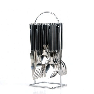 24 pcs Spoon Fork Steak Knife Tableware Set with Holder Rack Stainless Steel 430