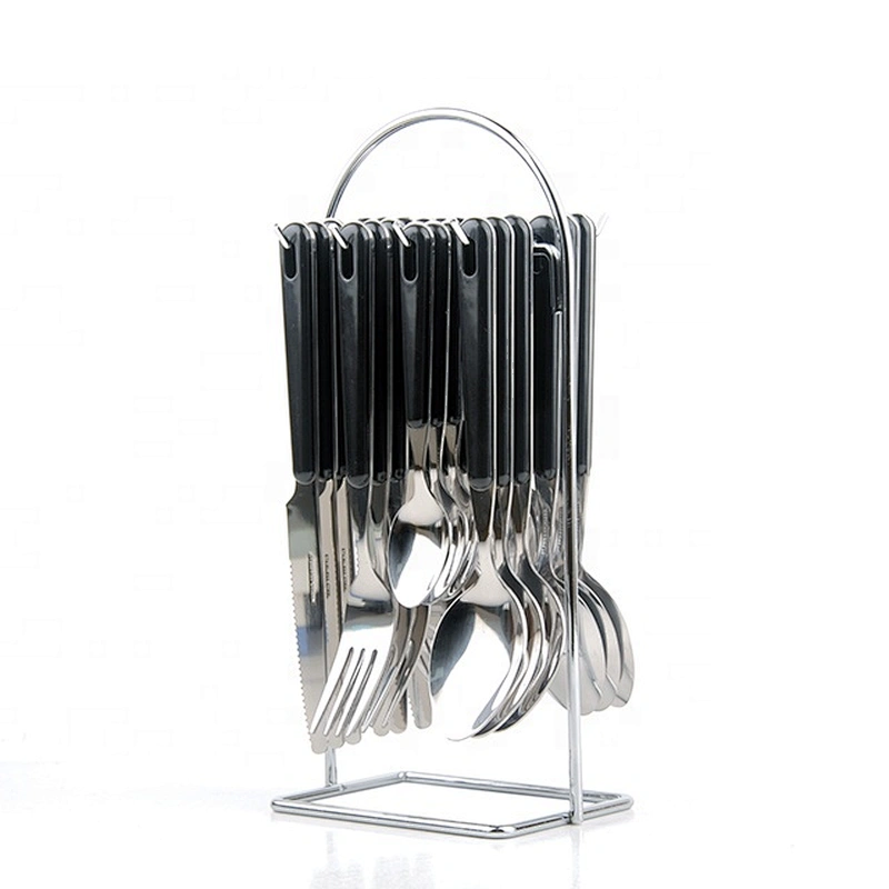24 pcs Spoon Fork Steak Knife Tableware Set with Holder Rack Stainless Steel 430