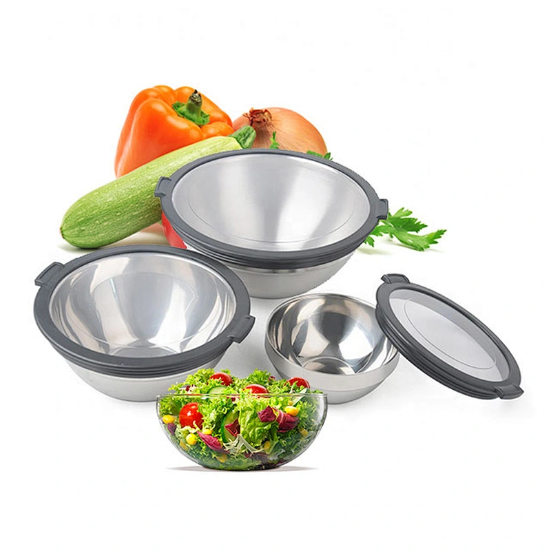 3pcs set plastic stainless steel salad bowl with lid for home kitchen  accessories