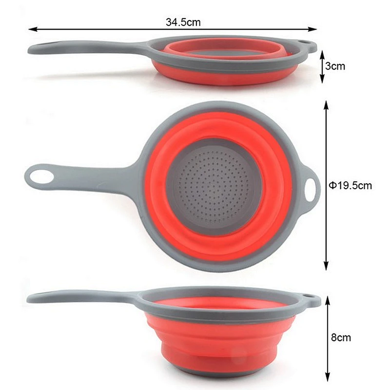Fruit vegetable strainer space saved collapsible colander with handle