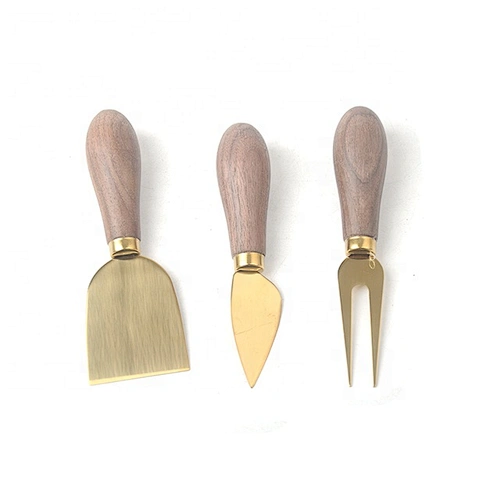 Amazon hot-selling custom wholesale titanium plating blade wooden handle cheese knife set