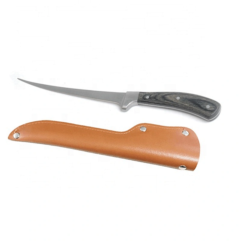 Stainless Steel Outdoor Fishing Camping Survival Filet Knife With Pakka Wood Handle