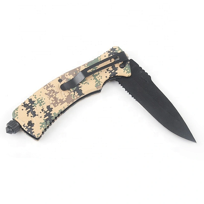 Black Coating Multi Purpose Blade Survival Custom Swith Blade Folding Pocket Knife with Fire Starter