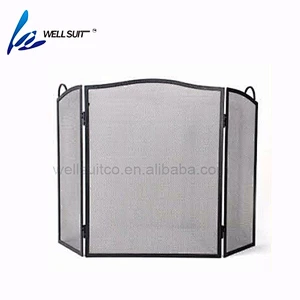 Fireplace screen 3 Panel Ornate Wrought Iron Black Metal Fire Place Standing Gate Decorative Mesh Solid Baby Safe