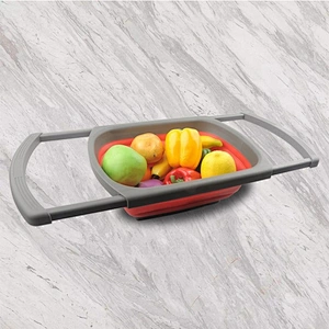 Over The Sink Silicone Kitchen Strainers and Colanders with Extendable Handles Basket