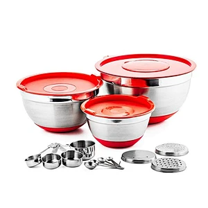 3pc salad bowl stainless steel mixing bowl with grater measuring cup and spoon