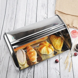 Stainless Steel wood Roll Top Bread Box for Kitchen, bread bin, bread storage