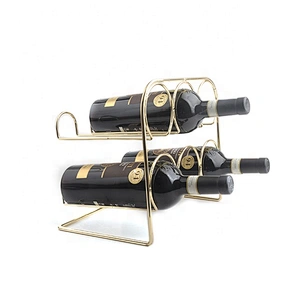 Brass chrome plated wine holder stackable metal wine rack with 6 bottles
