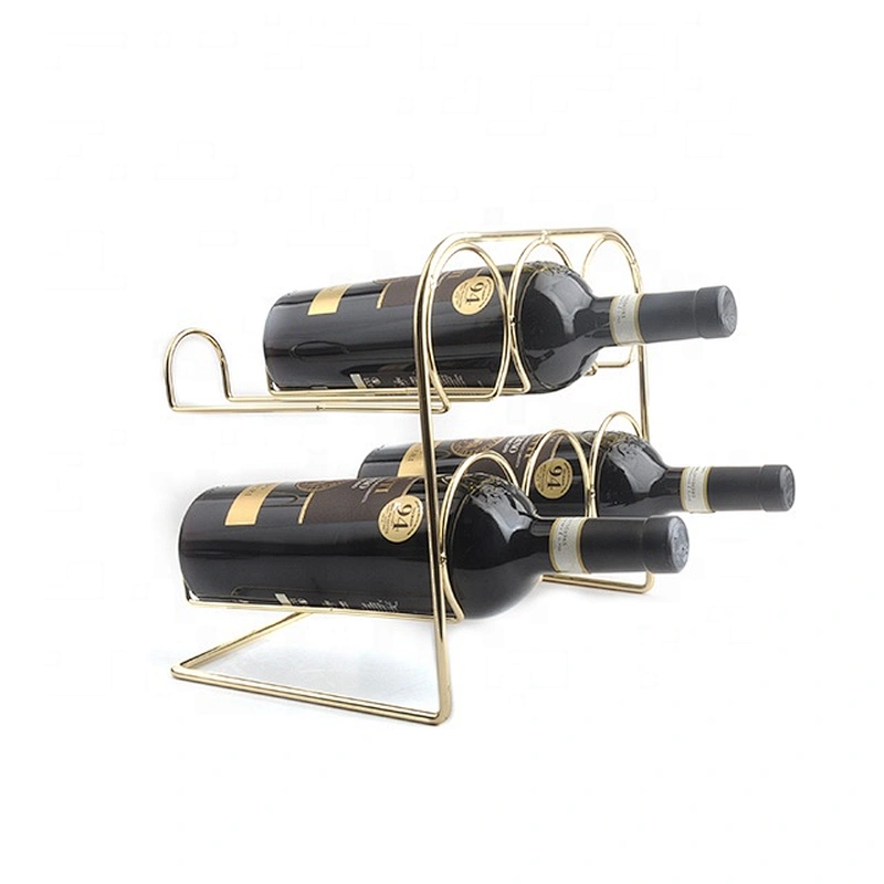 Brass chrome plated wine holder stackable metal wine rack with 6 bottles