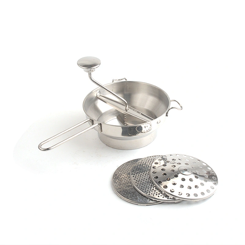 High quality kitchen accessories cheap durable easy clean stainless steel vegetable potato manual food mill with discs