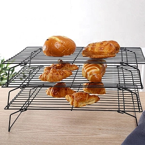 3 Tier Baking Cooling Tool Cake Biscuit Space Saving Cake Stackable Stand Tray Rack with Black Non-Stick Coating