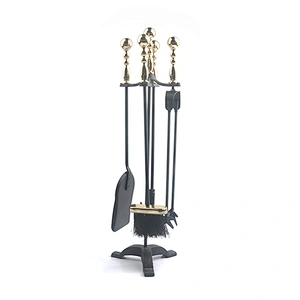 Fireplace accessories black metal 4 pieces  with Gold Plated Handle garden fireplace outdoor set
