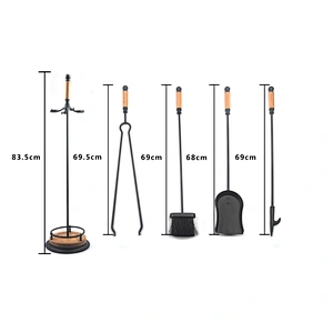 Black coating iron Traditional fireplace accessories set with wooden handle