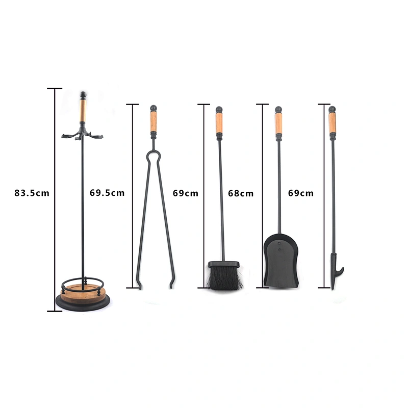 Black coating iron Traditional fireplace accessories set with wooden handle