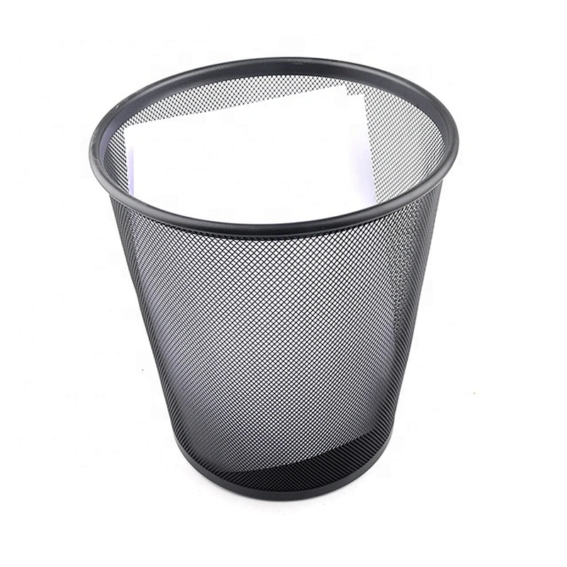 Metal black round trash bin office recycling cheap  waste bin paper basket