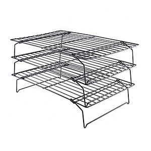 3 Tier Baking Cooling Tool Cake Biscuit Space Saving Cake Stackable Stand Tray Rack with Black Non-Stick Coating