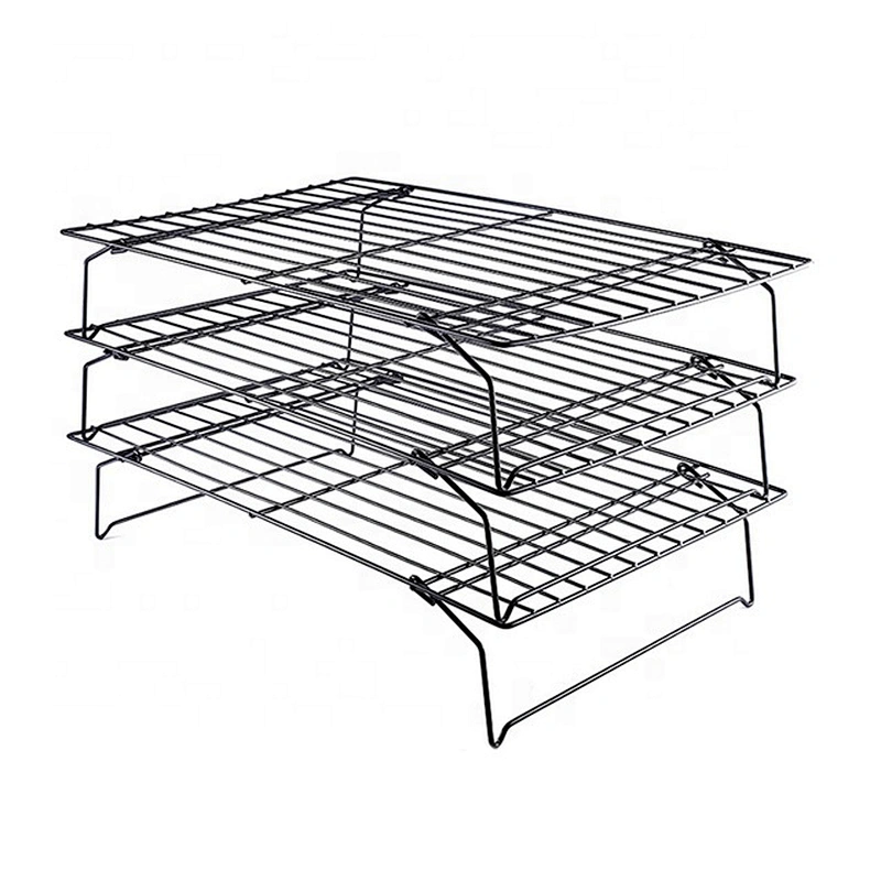 3 Tier Baking Cooling Tool Cake Biscuit Space Saving Cake Stackable Stand Tray Rack with Black Non-Stick Coating