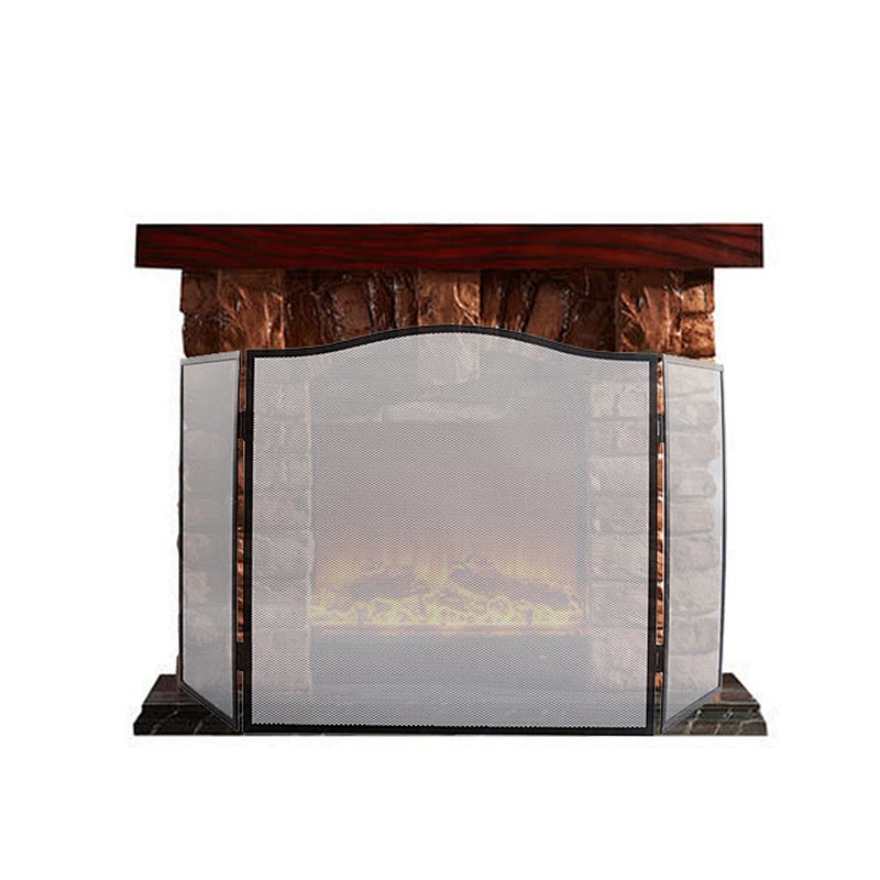 Iron Safe Proof Fence 3 Panel  Fireplace Screen Flat,Baby Safe Proof Fire Place Fence,Decorative Scroll Spark Guard Cover