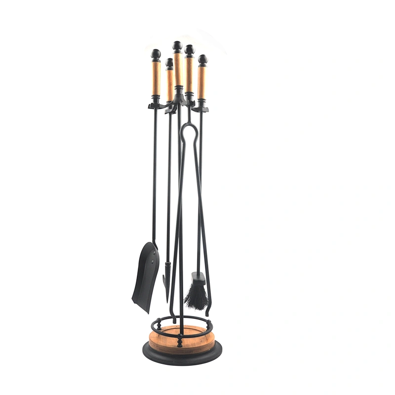 Black coating iron Traditional fireplace accessories set with wooden handle