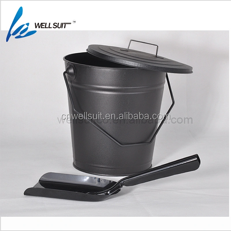 Iron black coating Large capacity fireplace ash bucket with shovel and brush