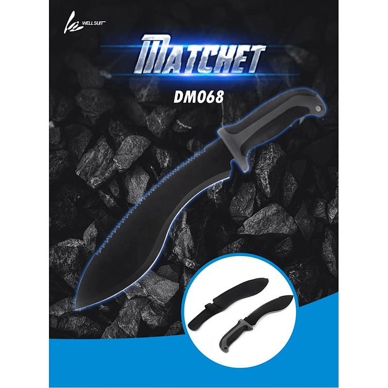 Double Side  Stainless Steel  Black Blade Outdoor Survival Hunting Long Machete With Nylon Sheath