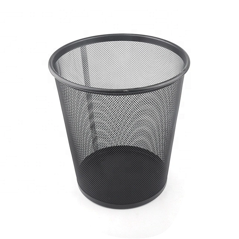Round black creative lidless metal mesh net waste paper basket