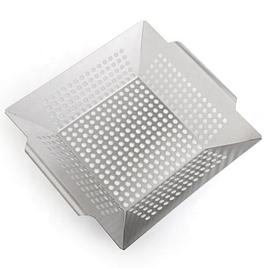 Hot selling Non-Stick Grill Basket Barbecue Pan BBQ Wok Tray for Grill Vegetable Fish Meat Kabob Or Pizza Outdoor Campfire