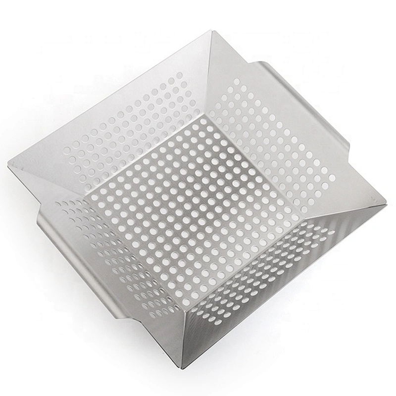 Hot selling Non-Stick Grill Basket Barbecue Pan BBQ Wok Tray for Grill Vegetable Fish Meat Kabob Or Pizza Outdoor Campfire