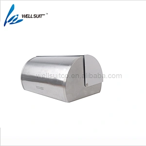 White metal bread box kitchen food storage with cooper coating