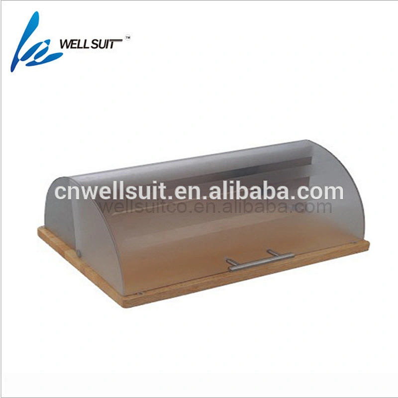 Bread bin Roll top stainless steel with wooden bottom bread box