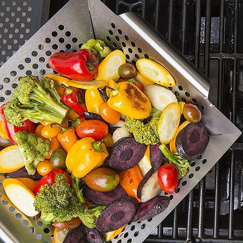 Hot selling Non-Stick Grill Basket Barbecue Pan BBQ Wok Tray for Grill Vegetable Fish Meat Kabob Or Pizza Outdoor Campfire