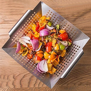 Hot selling Non-Stick Grill Basket Barbecue Pan BBQ Wok Tray for Grill Vegetable Fish Meat Kabob Or Pizza Outdoor Campfire