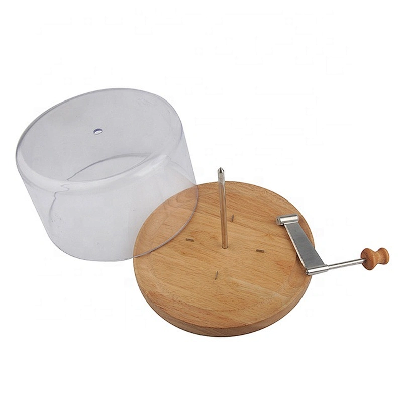 Rotatable round cheese slicer with wood cutting board