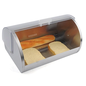 Stainless Steel Bread Bin / Food Storage Roll Top Box / Bread Box with Window for Kitchen