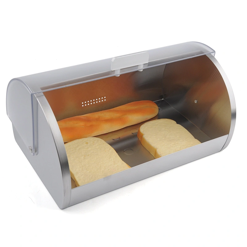 Stainless Steel Bread Bin / Food Storage Roll Top Box / Bread Box with Window for Kitchen